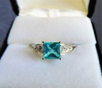 Sterling Silver 3carat Princess Cut Green Sapphire Ring