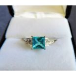 Sterling Silver 3carat Princess Cut Green Sapphire Ring