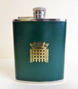 House of Commons Logo 6oz Hip Flask Green Leather