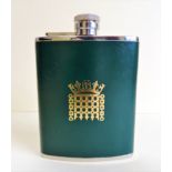 House of Commons Logo 6oz Hip Flask Green Leather