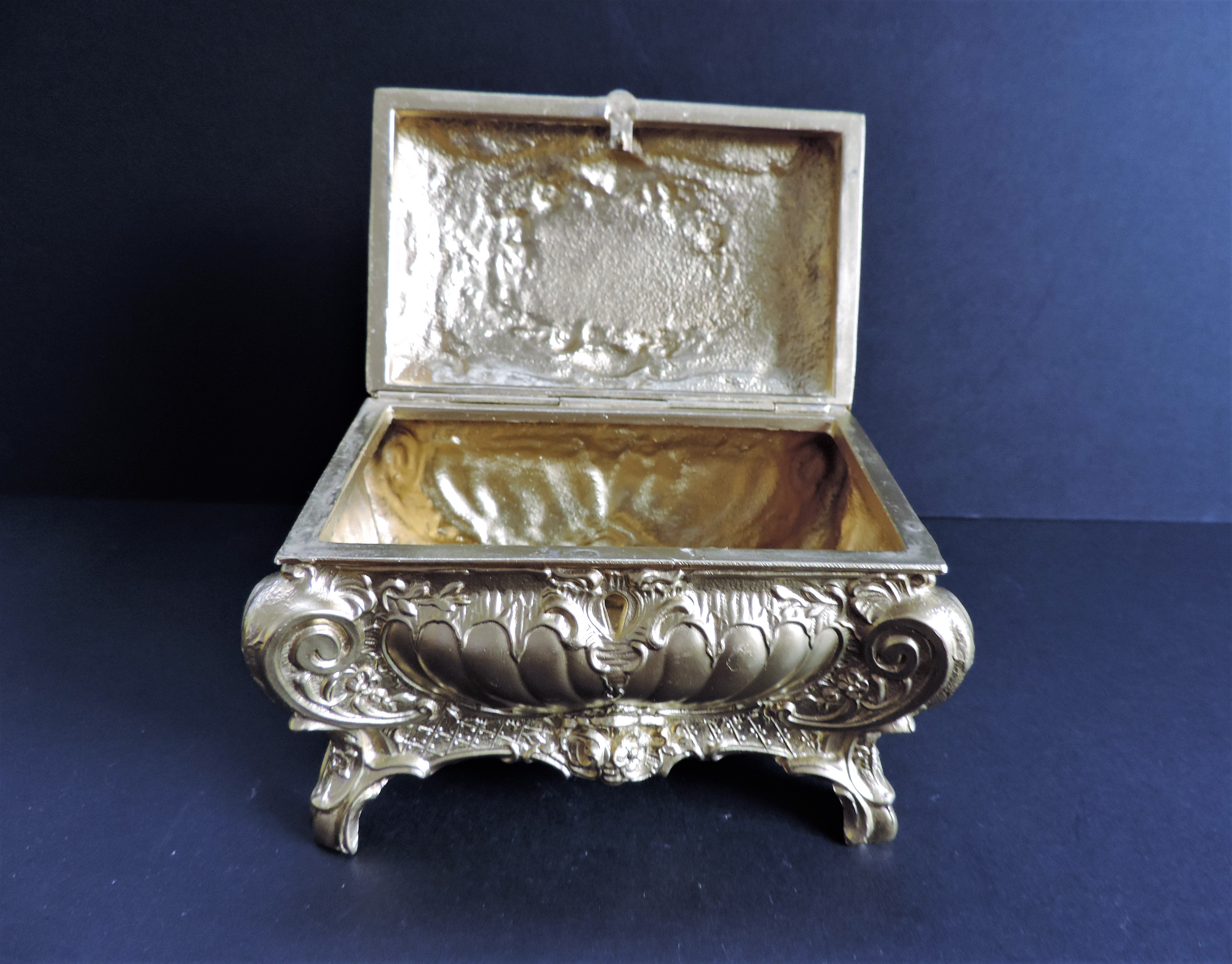 Antique Gold Metal Jewellery Casket - Image 3 of 4