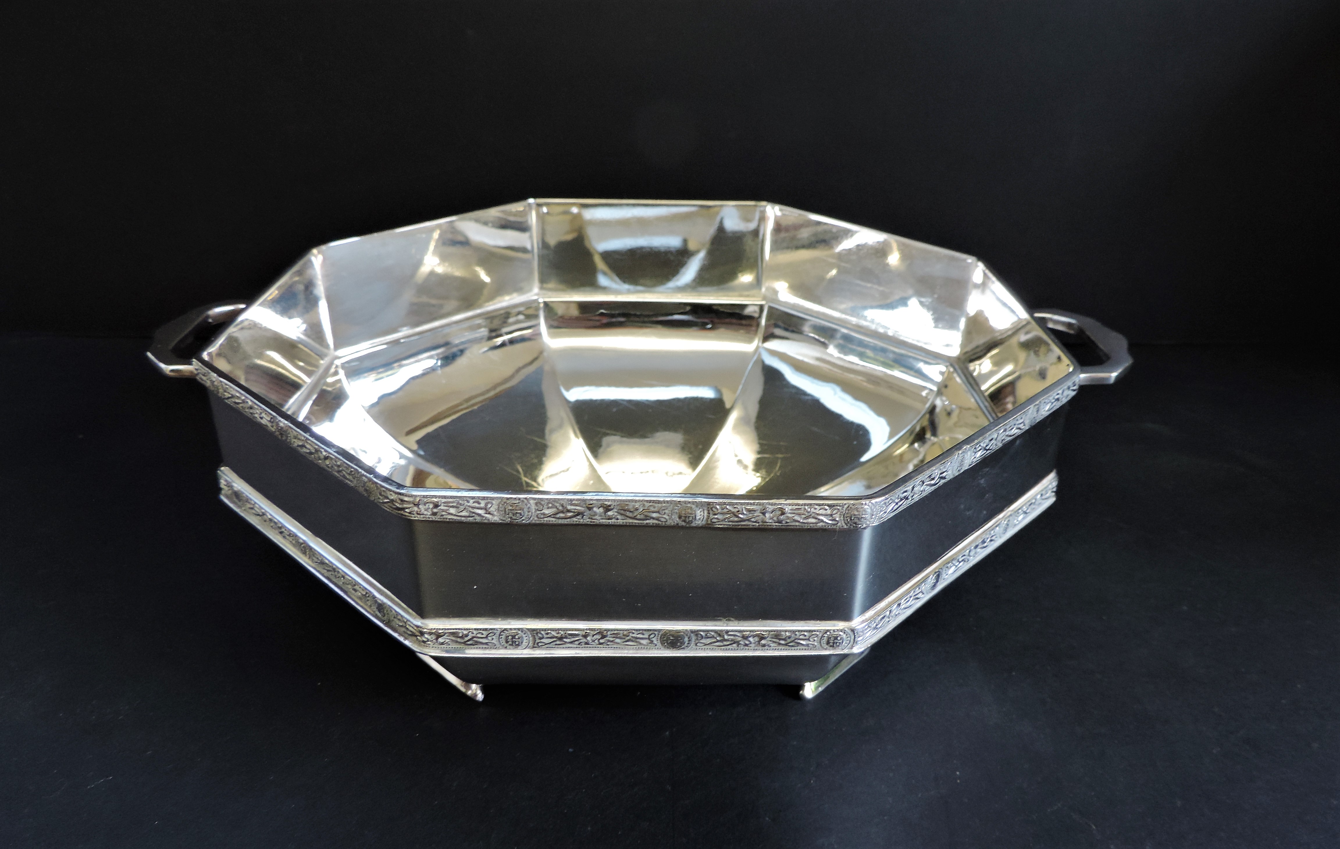 Antique Art Deco Silver Plated Octagonal Bowl 30cm Wide - Image 3 of 6