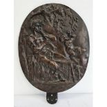 C19th bronze relief plaque of a satyr and a cherub