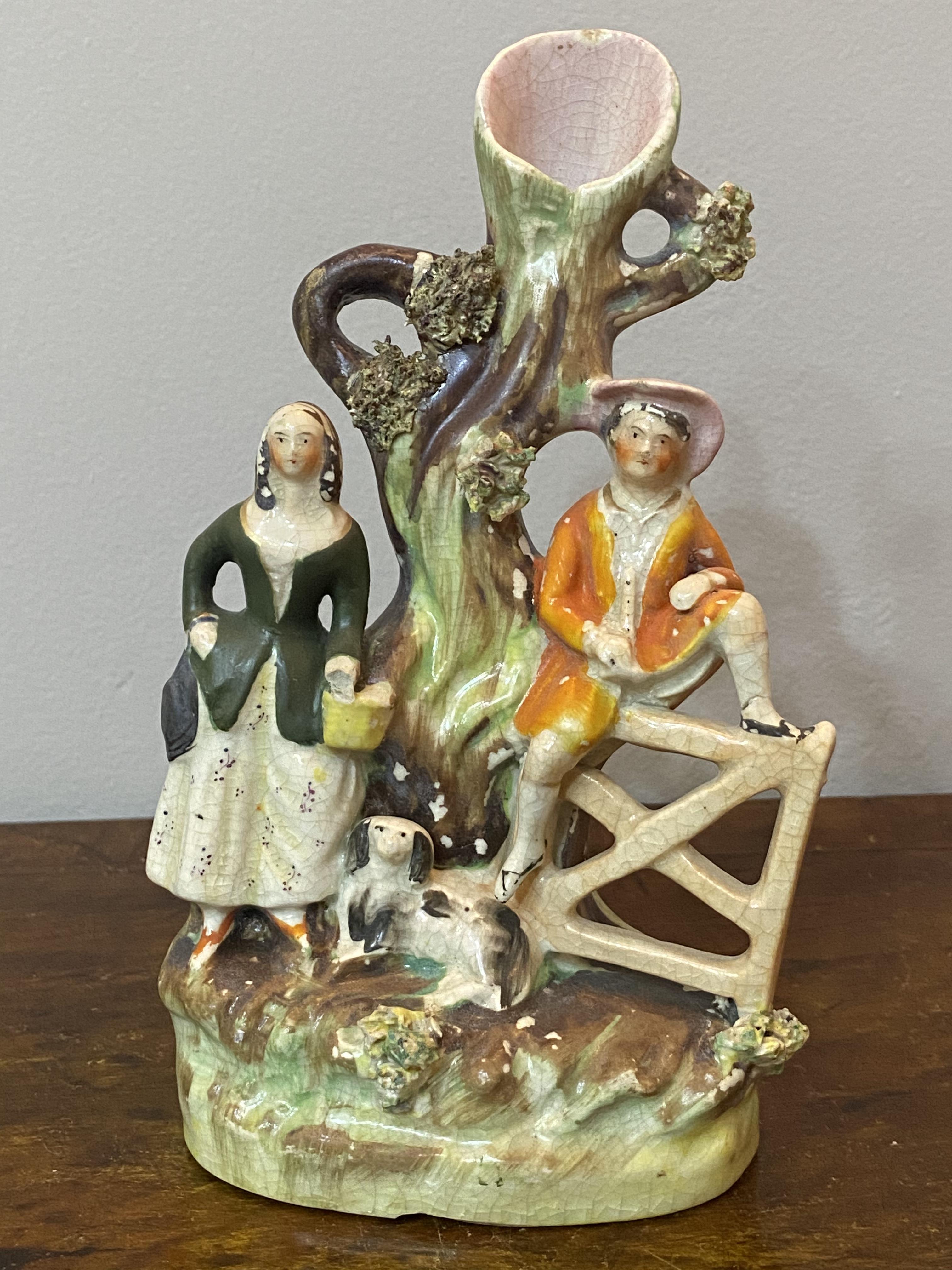 C19th small Staffordshire figurative group of a couple - Image 8 of 8