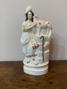 C19th Staffordshire flatback figure of Little bo peep