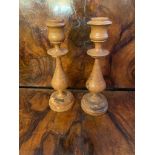 Pair of small olive wood candlesticks