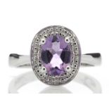 9ct White Gold Cluster Diamond Amythyst Ring