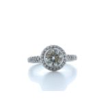 18ct White Gold Single Stone With Halo Setting Ring 1.39 Carats