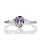 9ct White Gold Amethyst Pear Shaped Diamond Ring