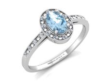 9ct White Gold Oval Cluster Diamond And Blue Topaz Ring