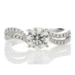 18ct White Gold Solitaire Diamond Ring With Two Rows Shoulder Set 1.31 Carats