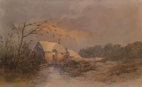 Pair of watercolours, One signed indistinctly each depicting cottages in a landscape