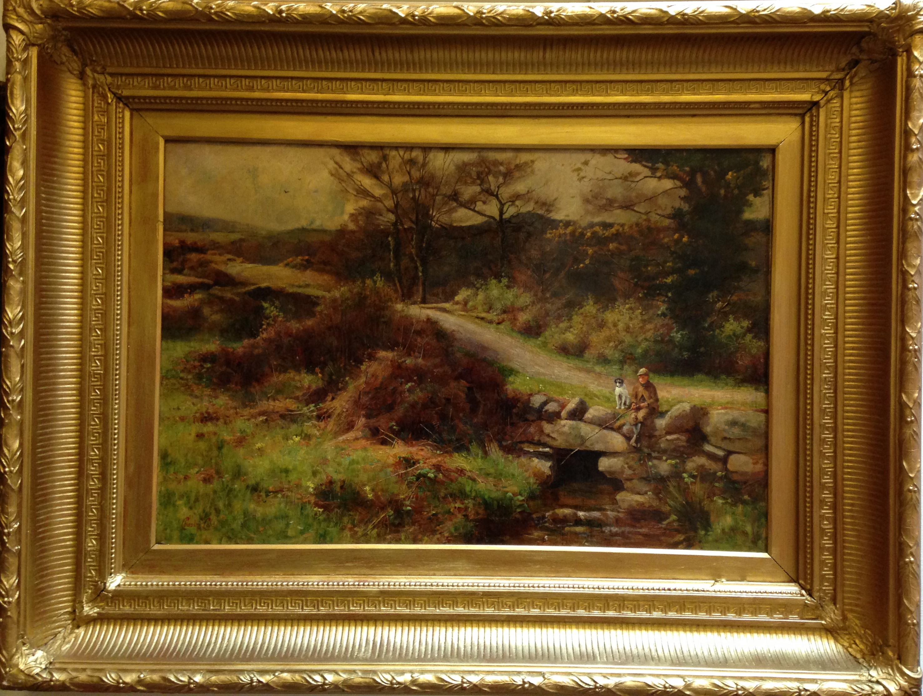 Large landscape oil painting by British artist Chisholm Cole, Child and dog - Image 3 of 3