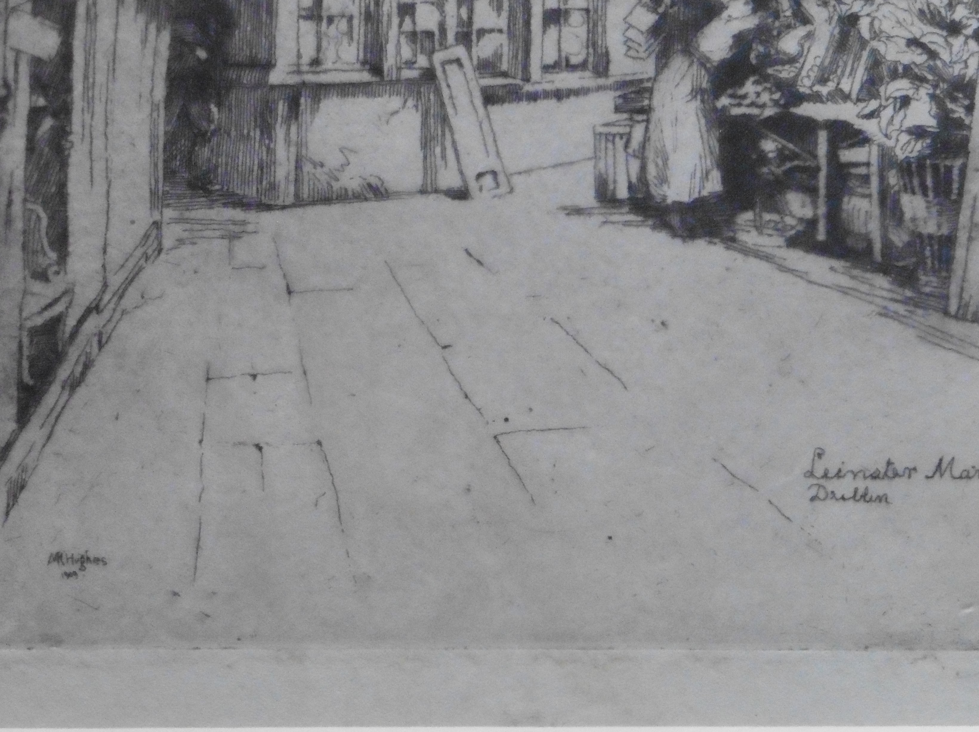 Pencil signed and titled etching by Hughes - view of Leinster market Dublin - Image 4 of 6