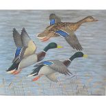 Signed Ralston Gudgeon Scottish RSW (1910 – 1984) watercolour depicting Mallards in Flight