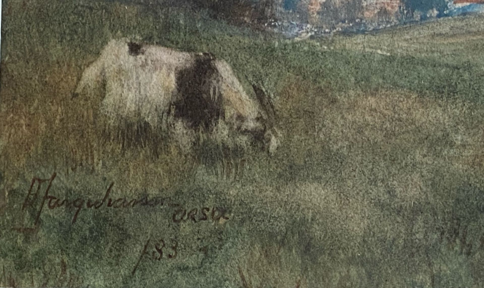 Goats grazing, St cloud overlooking Paris signed watercolour by Scottish artist David Farquharson - Image 3 of 3
