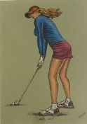 Graham McKean Large Framed pastel, signed, golf interest "Lady's day"