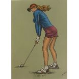 Graham McKean Large Framed pastel, signed, golf interest "Lady's day"