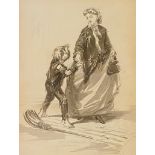 Manner of Erskine Nicol unsigned original drawing Sweep and Lady