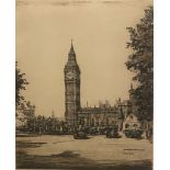 Wilfred Crawford Appleby pencil signed etching "The clock Tower, Houses of Parliament"