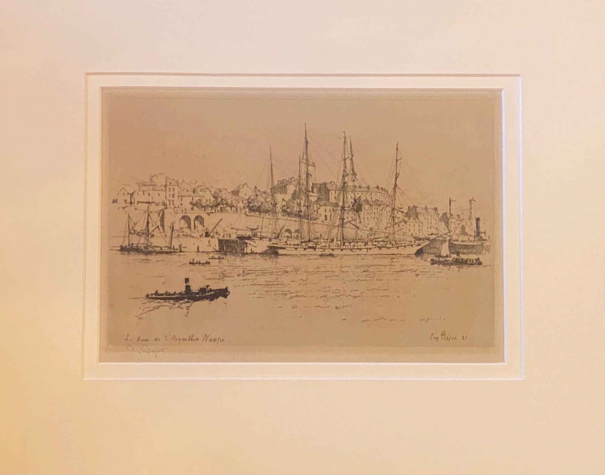 Eugene Bejot R.E. 1867-1931. Le Quai de l'Aiguillon Nantes. Original signed etching - Image 2 of 4