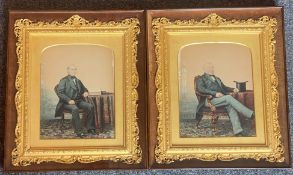 Pair of coloured photographs in ornate frames depicting Edwardian Gents