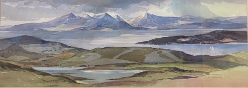 Tom Hovell Shanks RSW RGI PAI Watercolour Arran from Fairlie Moor