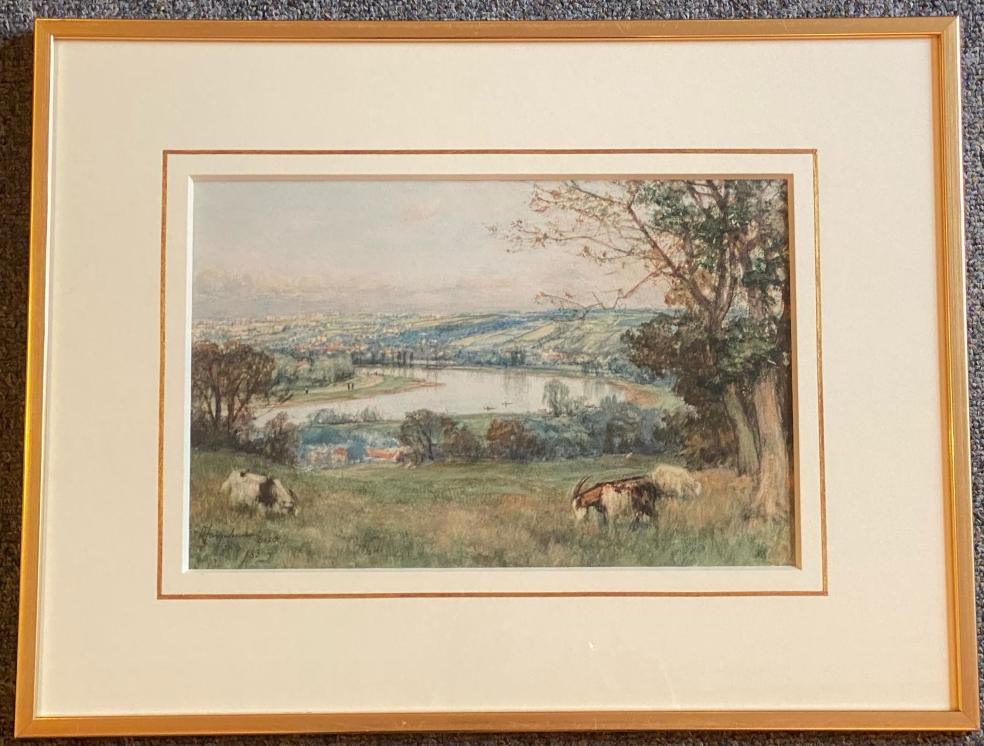 Goats grazing, St cloud overlooking Paris signed watercolour by Scottish artist David Farquharson - Image 2 of 3