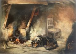Limited edition print by Scott Rankin dog sleeping by the fire