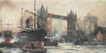 Original oil painting London Bridge in the manner of Frederick William Scarborough