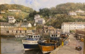 Large Clive Madgwick 1934-2005 RBA UA oil painting Polperro Harbour