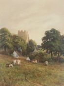 T. Molyneux Miller signed watercolour Cattle grazing on the hillside
