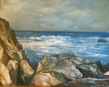 Torquil J Macleod fl. 1950s- 60s oil on canvas Seascape of rocky shore