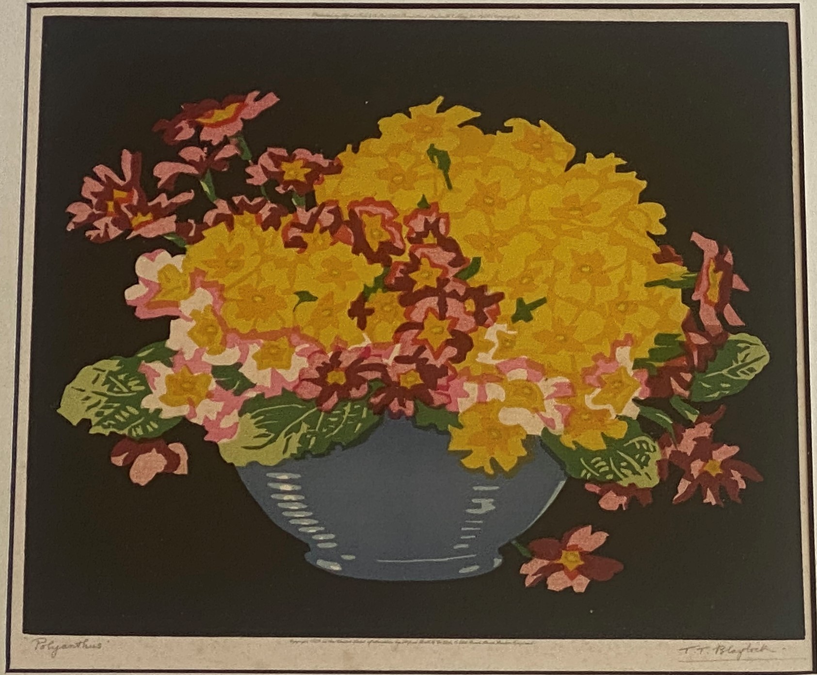 Thomas Todd Blaylock (Scottish) 1876-1929. Signed Woodblock 'Polyanthus'