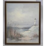 Signed Lighthouse Oil on Canvas