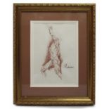 Fine Red Chalk Male Nude Set in Gilt Frame