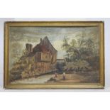 Antique Country Oil on Board Set in Gilt Frame