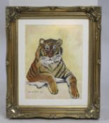 Original Tiger Painting Set in Gilt Frame