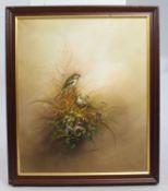 Pair of Songbirds Oil on Canvas Framed