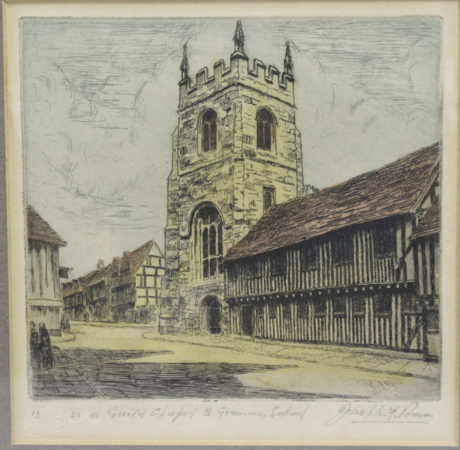 Guild Chapel Stratford upon Avon Signed Coloured Engraving - Image 2 of 3