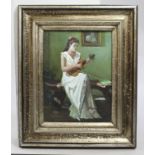 Girl with Violin Painting Oil on Board