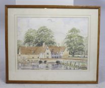 "Fairford Mill, Gloucestershire" English Watercolour 20th c. Framed