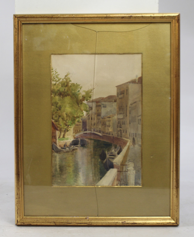 Early 20th c. Venetian Watercolour Set in Gilt Frame