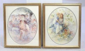 Pair of Oval Prints Mounted & Set in Gilt Frames