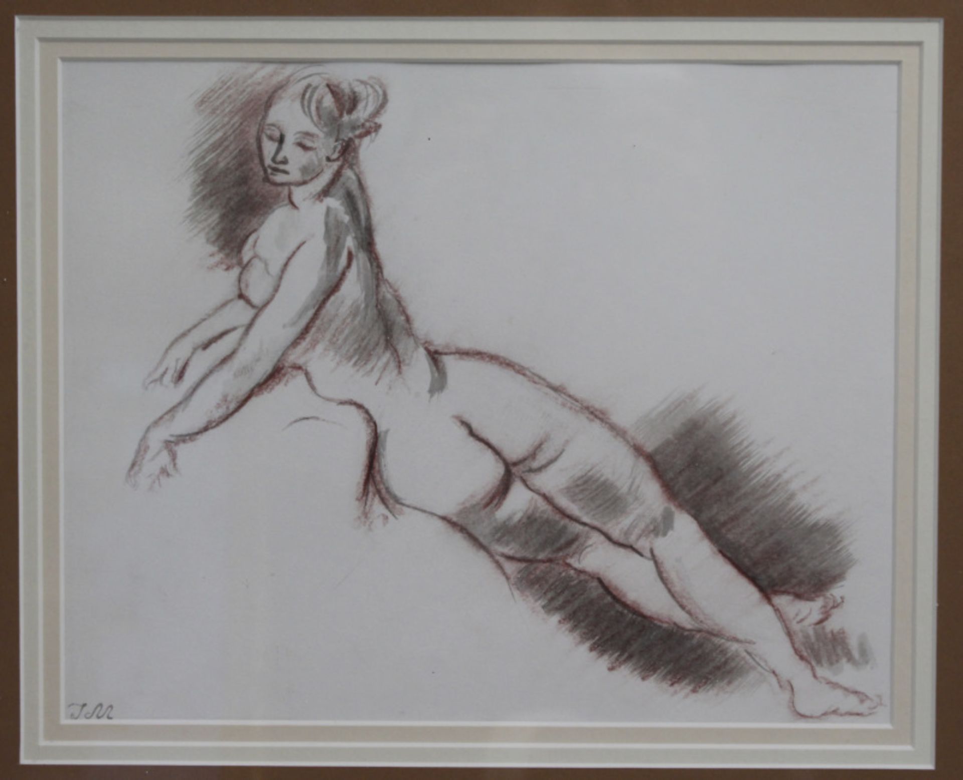 French Ink & Conte Nude Sketch Set in Gilt Frame - Image 2 of 3