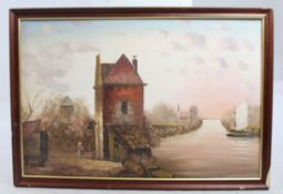 Vintage Dutch Landscape Oil on Canvas