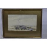 Edwardian Beach Waterclour Set in Gilt Frame