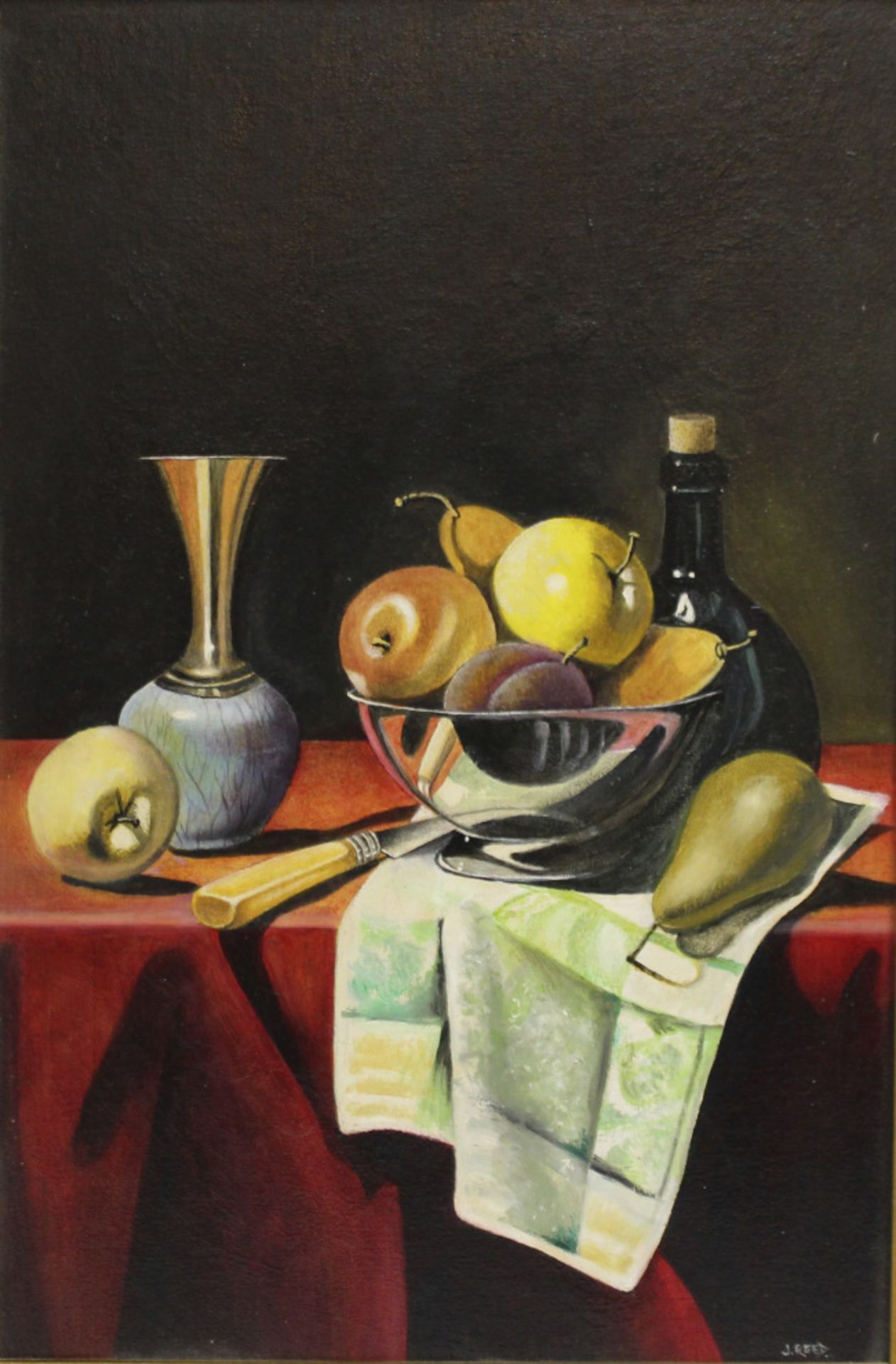 Golden Age Style Still Life by J.Reed Oil on Board - Image 2 of 3