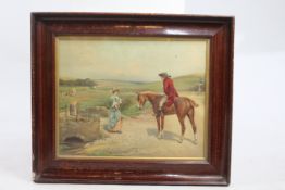 Antique 19th c. Coloured Country Print Set in Frame