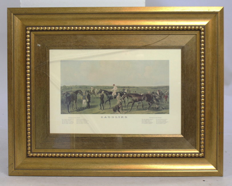 "Saddling" The Derby Horse Racing Print Set in Gilt Frame